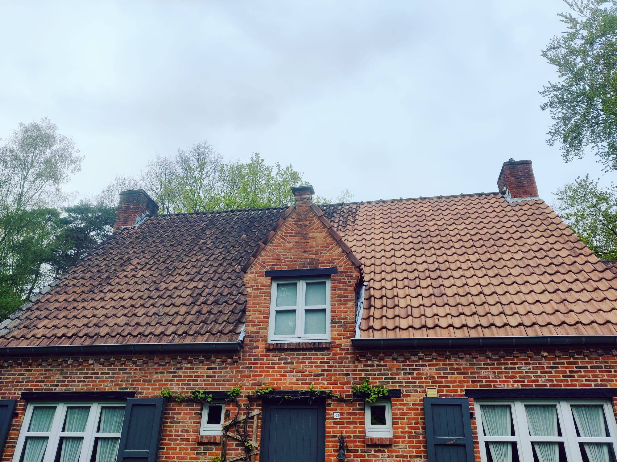 Dak voor en na reiniging